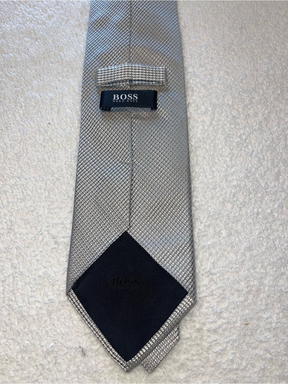 BOSS Silver Textured Men’s Silk Tie